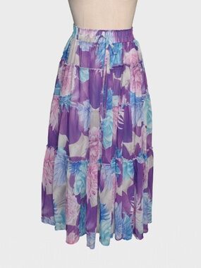 Floral Watercolor Tiered Midi Skirt